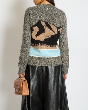 Chanel 24N Grey, Brown and Blue Mountain Cashmere and Wool Jumper with Logo Detail  Size FR 36 (UK 8)