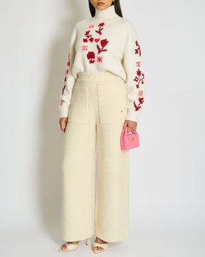 Chanel 24K Cream Cashmere and Wool Wide Legs Trouser with CC Logo on the Front Pocket Size FR 34 (UK 6) RRP £4400