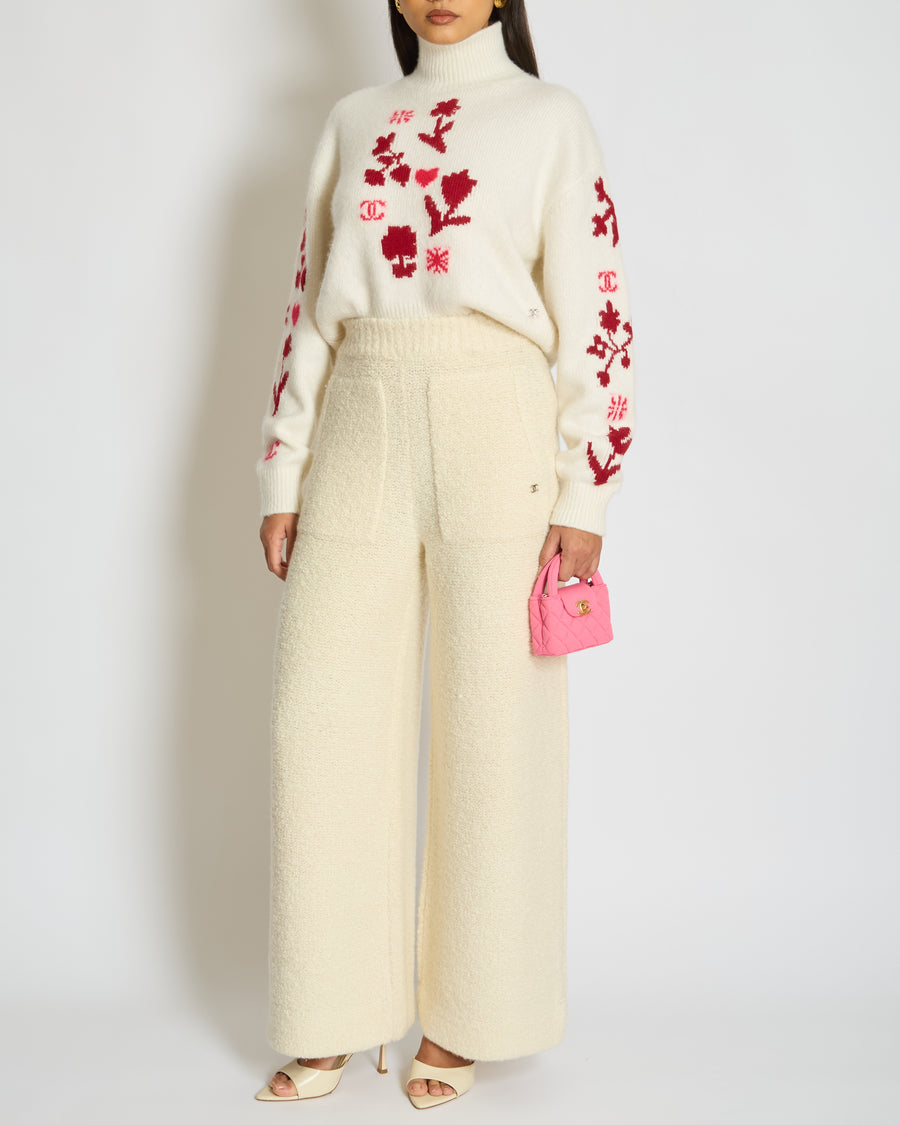 Chanel 24K Cream Cashmere and Wool Wide Legs Trouser with CC Logo on the Front Pocket Size FR 34 (UK 6) RRP £4400