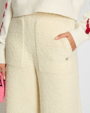 Chanel 24K Cream Cashmere and Wool Wide Legs Trouser with CC Logo on the Front Pocket Size FR 34 (UK 6) RRP £4400