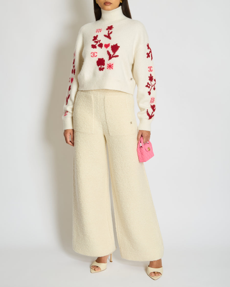 Chanel 24K Cream Cashmere and Wool Wide Legs Trouser with CC Logo on the Front Pocket Size FR 34 (UK 6) RRP £4400