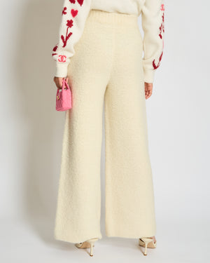 Chanel 24K Cream Cashmere and Wool Wide Legs Trouser with CC Logo on the Front Pocket Size FR 34 (UK 6) RRP £4400