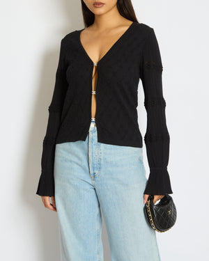 Chanel Black 2024 S/S Jacquard Cardigan with CC Studs Buttons Detail Size FR 36 (UK 8)