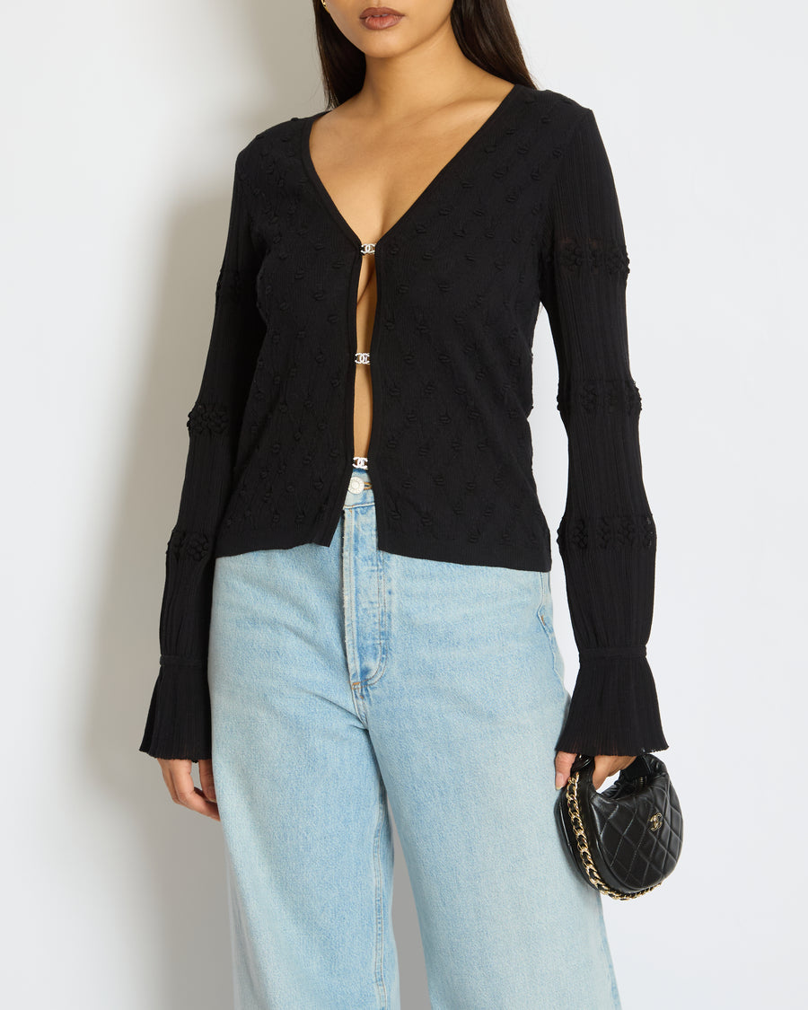 Chanel Black 2024 S/S Jacquard Cardigan with CC Studs Buttons Detail Size FR 36 (UK 8)