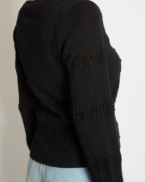 Chanel Black 2024 S/S Jacquard Cardigan with CC Studs Buttons Detail Size FR 36 (UK 8)