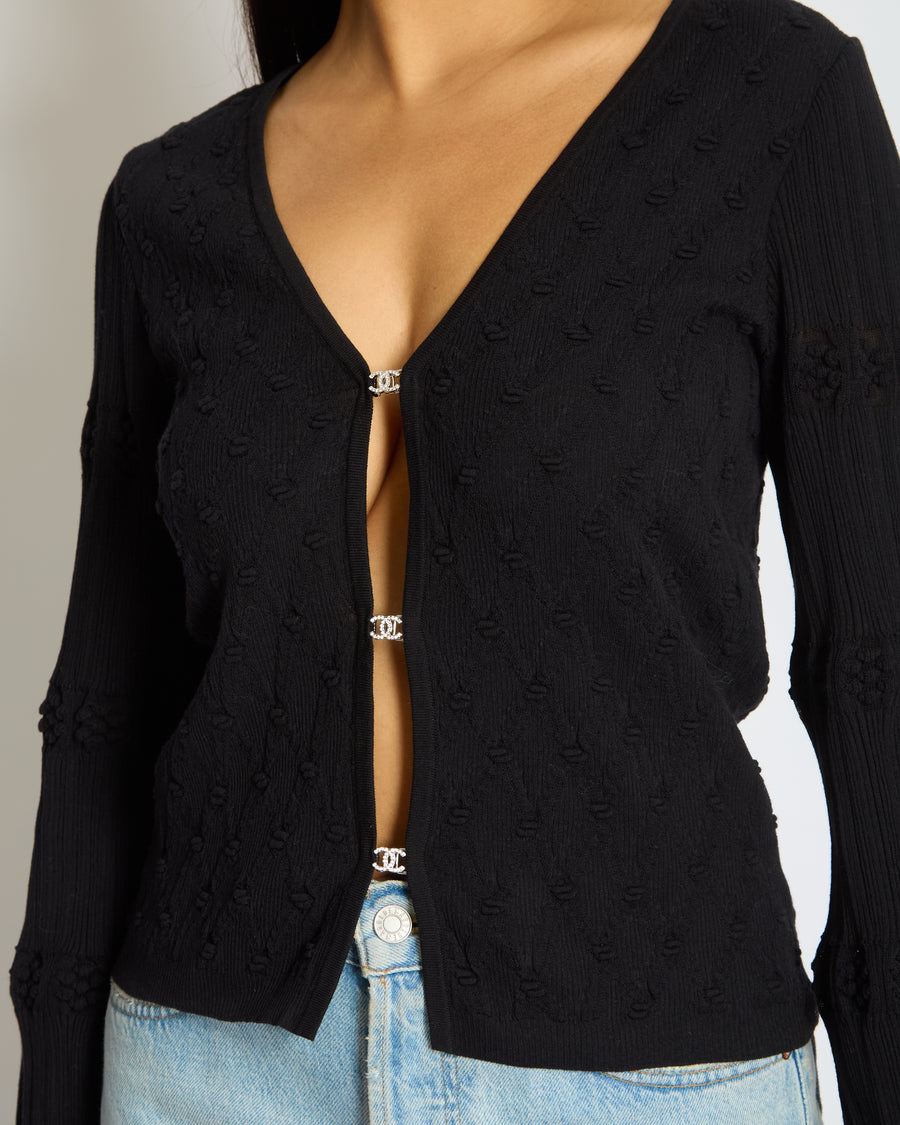 Chanel Black 2024 S/S Jacquard Cardigan with CC Studs Buttons Detail Size FR 36 (UK 8)