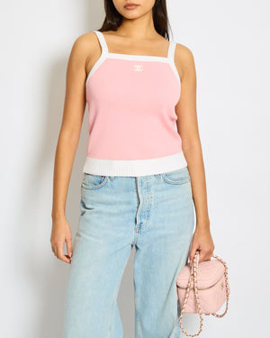 Chanel Cruise Pink and White Tank Top with CC logo and White Towelling detailing Size FR 36 (UK8)
