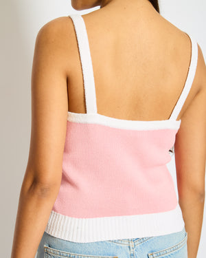 Chanel Cruise Pink and White Tank Top with CC logo and White Towelling detailing Size FR 36 (UK8)
