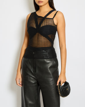 Courrèges Black Logo One-Shoulder Mesh Top Size S (UK 8)