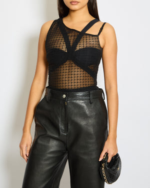 Courrèges Black Logo One-Shoulder Mesh Top Size S (UK 8)