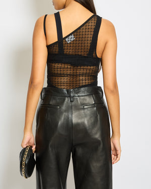 Courrèges Black Logo One-Shoulder Mesh Top Size S (UK 8)
