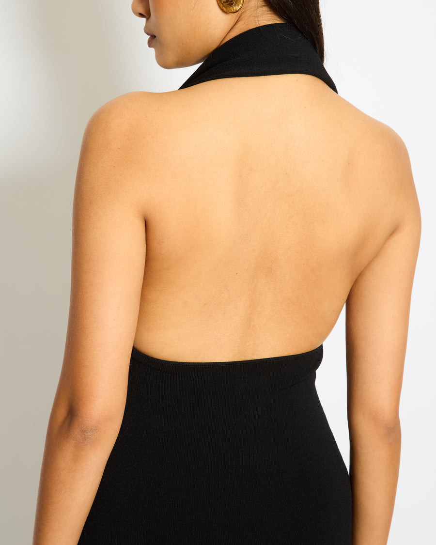 Toteme Halter Neck Black Ribbed Backless Long Dress Size S (UK 8)