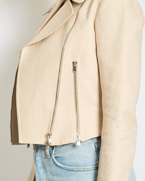 Alaïa Beige Zipped Jacquard Biker Jacket Size FR 38 (UK 10)