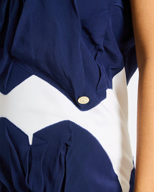 Chanel White and Navy Cotton and Silk Mini Dress with Ruffle Detail and Tweed Trimmed Size FR 36 (UK 8)