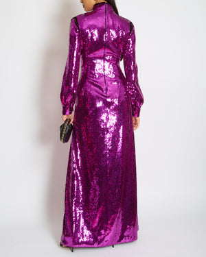 Gucci Purple Sequin High-Neck Long Sleeve Maxi Gown with Diamante G Detail Size IT 36 (UK 4)