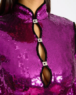 Gucci Purple Sequin High-Neck Long Sleeve Maxi Gown with Diamante G Detail Size IT 36 (UK 4)