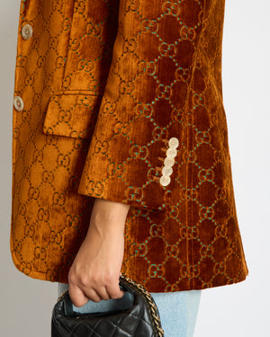 Gucci Rust GG Monogram Single Breasted Velvet Blazer Size IT 38 (UK 6)