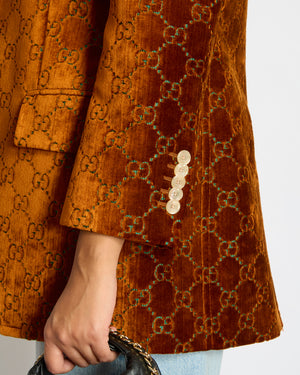 Gucci Rust GG Monogram Single Breasted Velvet Blazer Size IT 38 (UK 6)