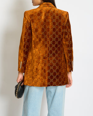 Gucci Rust GG Monogram Single Breasted Velvet Blazer Size IT 38 (UK 6)