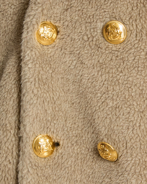 Céline Taupe Shearling Effect Cropped Coat with Button Detail Size FR 38 (UK 10)