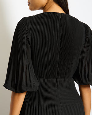 Zimmermann Black Mid-Sleeve V Neck Pleated Maxi Dress Size 0 (UK 8)