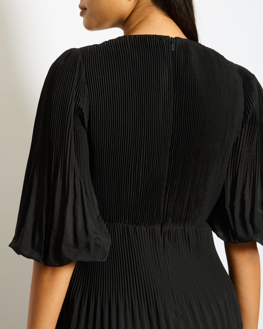 Zimmermann Black Mid-Sleeve V Neck Pleated Maxi Dress Size 0 (UK 8)