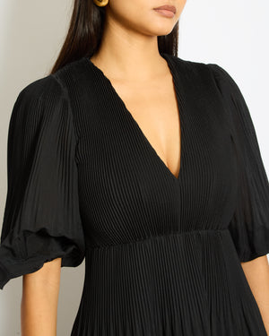Zimmermann Black Mid-Sleeve V Neck Pleated Maxi Dress Size 0 (UK 8)