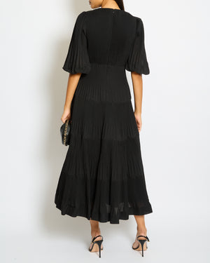 Zimmermann Black Mid-Sleeve V Neck Pleated Maxi Dress Size 0 (UK 8)