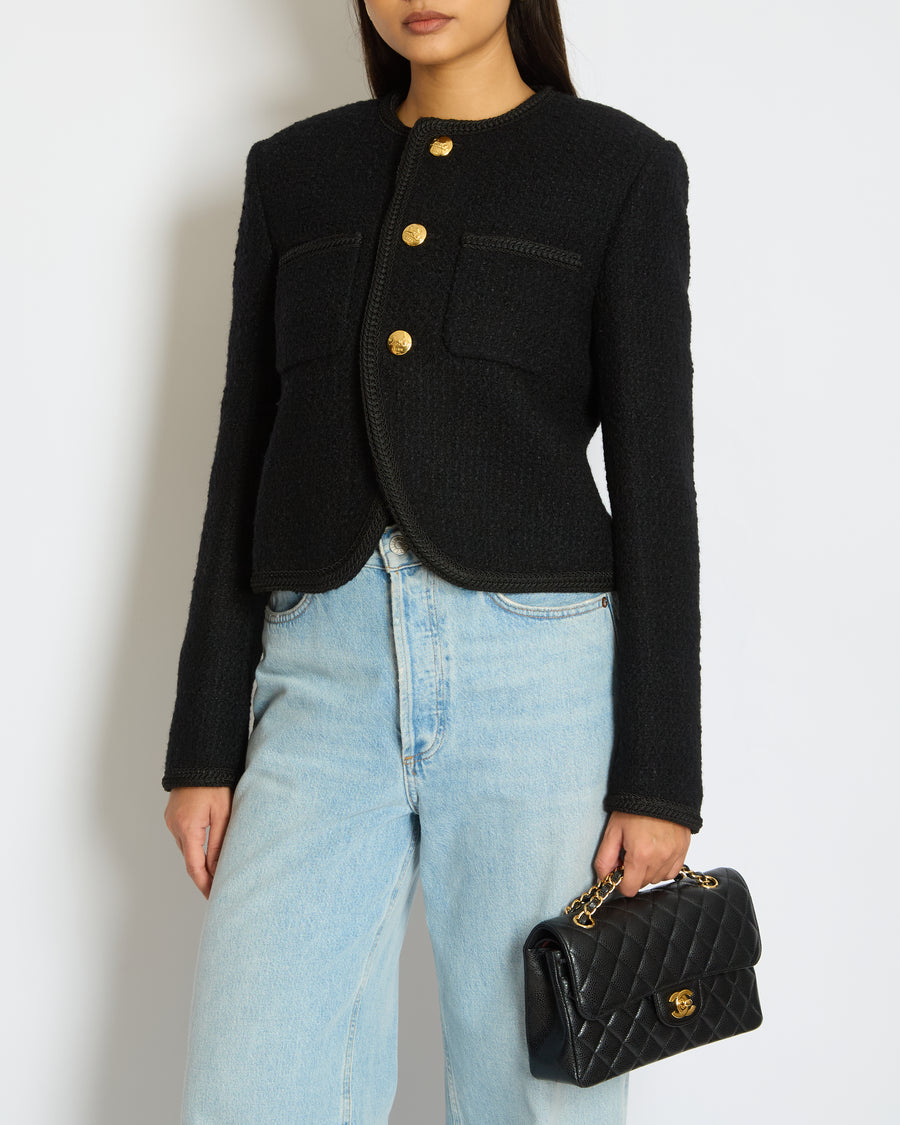 Céline Black Cropped Button Down Jacket with Pocket Detail Size FR 36 (UK 8)
