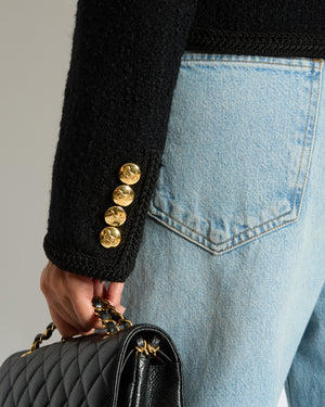 Céline Black Cropped Button Down Jacket with Pocket Detail Size FR 36 (UK 8)