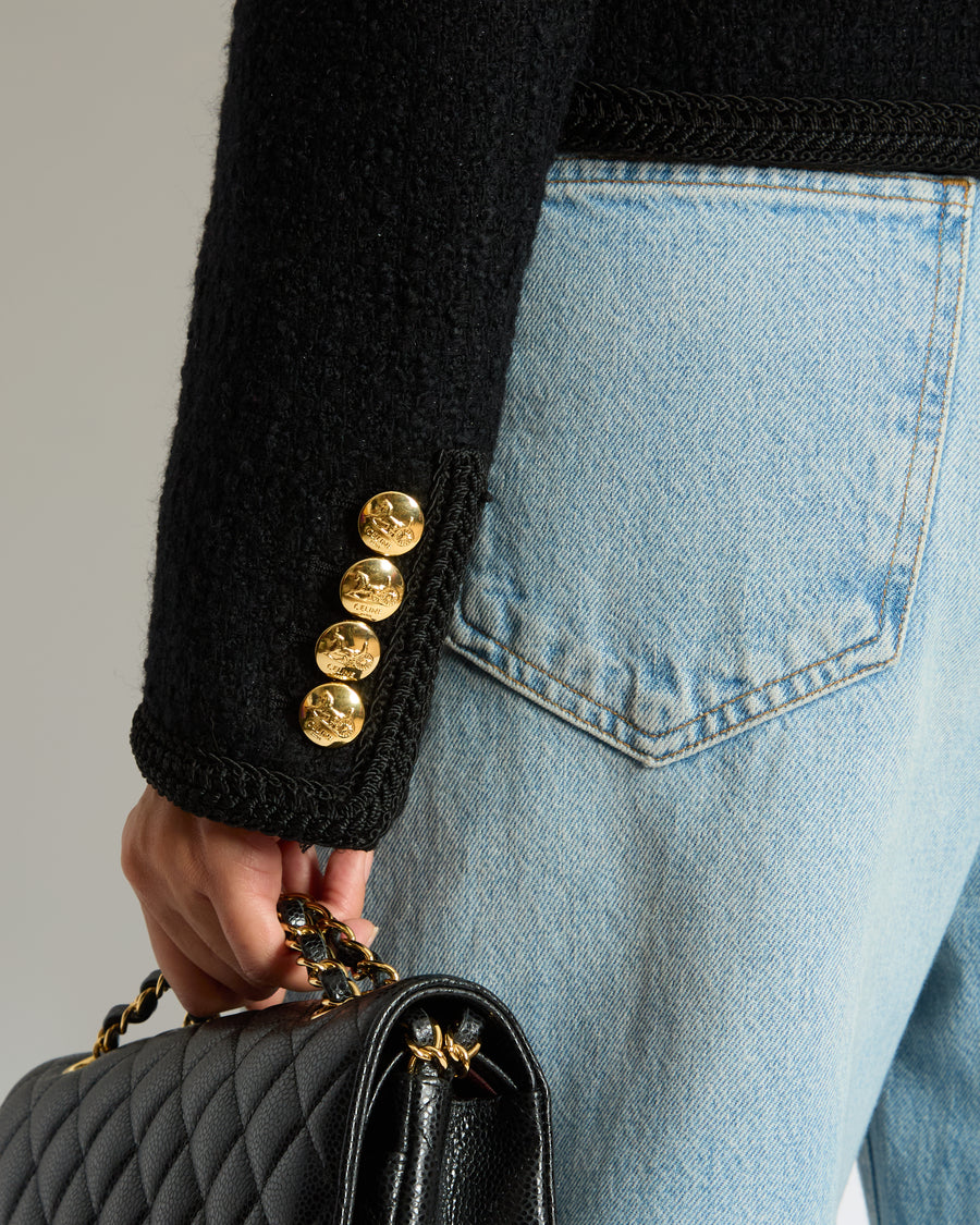 Céline Black Cropped Button Down Jacket with Pocket Detail Size FR 36 (UK 8)