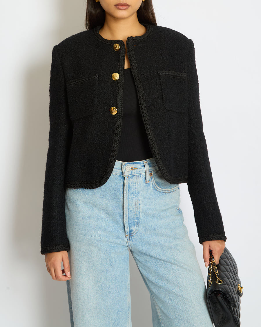 Céline Black Cropped Button Down Jacket with Pocket Detail Size FR 36 (UK 8)