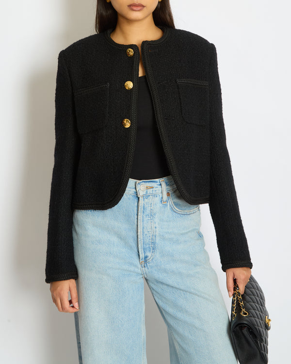 Céline Black Cropped Button Down Jacket with Pocket Detail Size FR 36 (UK 8)