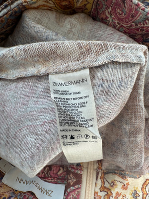 Zimmermann Orange and Brown Paisley Belted Linen Midi Skirt Size 1 (UK 10)