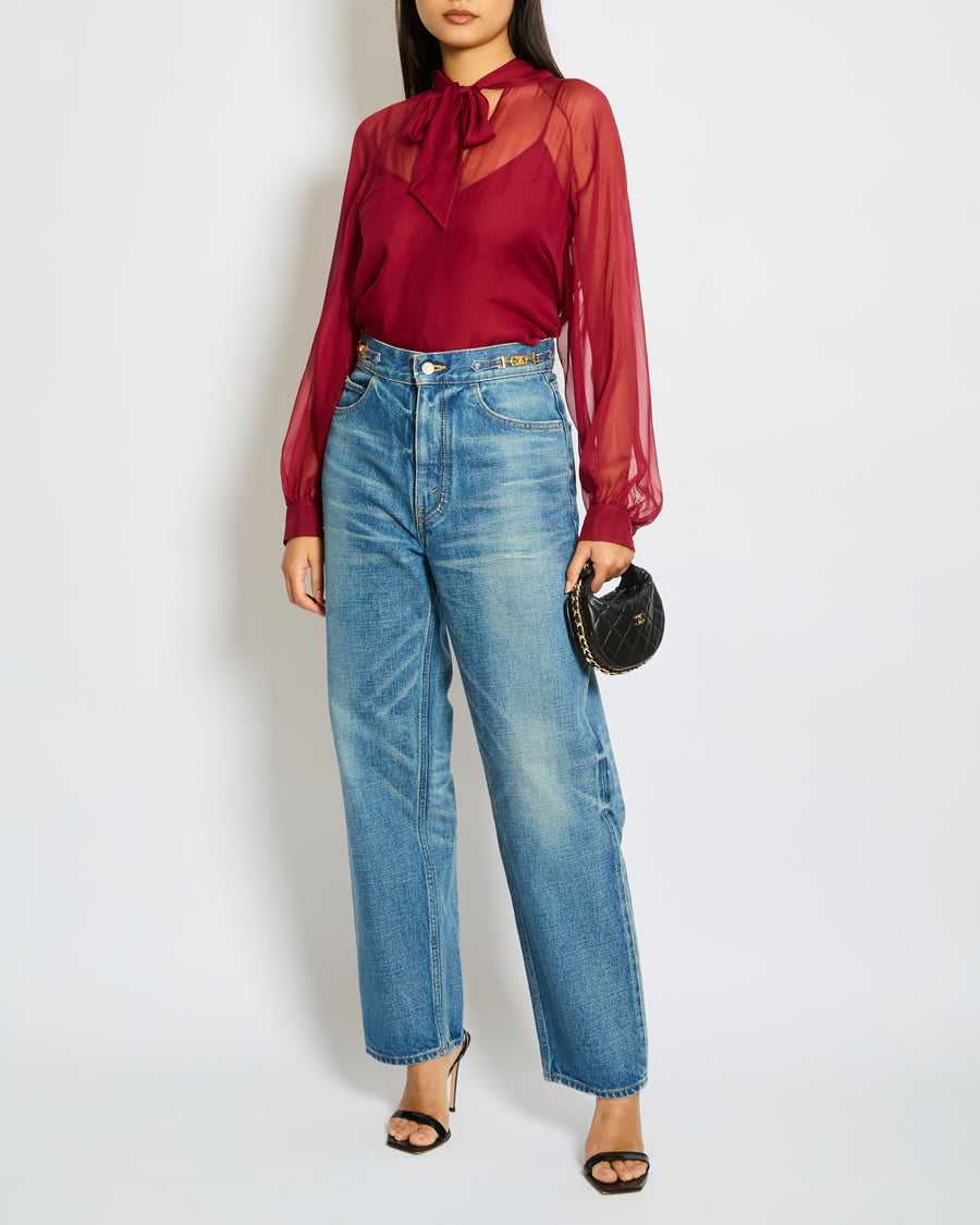 Céline Blue Stone Wash Straight Leg Jeans with Triomphe Buckle Detail Size 28 (UK 10)