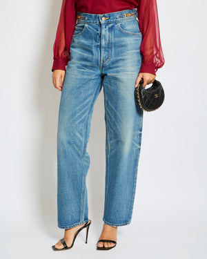 Céline Blue Stone Wash Straight Leg Jeans with Triomphe Buckle Detail Size 28 (UK 10)