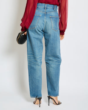 Céline Blue Stone Wash Straight Leg Jeans with Triomphe Buckle Detail Size 28 (UK 10)