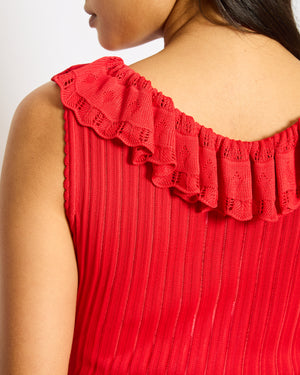 Alaia Red Rib Knit Sleeveless Ruffle Dress Size FR 42 (UK 10)