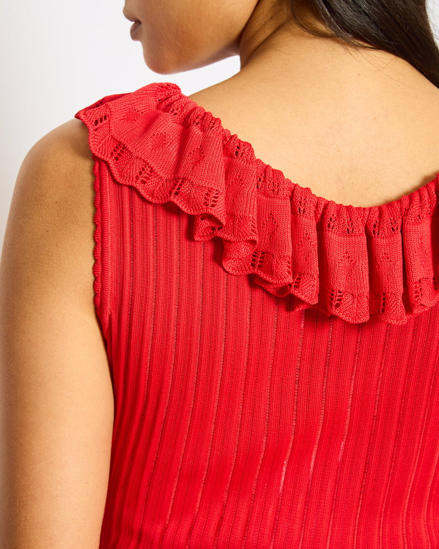 Alaia Red Rib Knit Sleeveless Ruffle Dress Size FR 42 (UK 10)