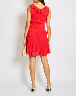 Alaia Red Rib Knit Sleeveless Ruffle Dress Size FR 42 (UK 10)
