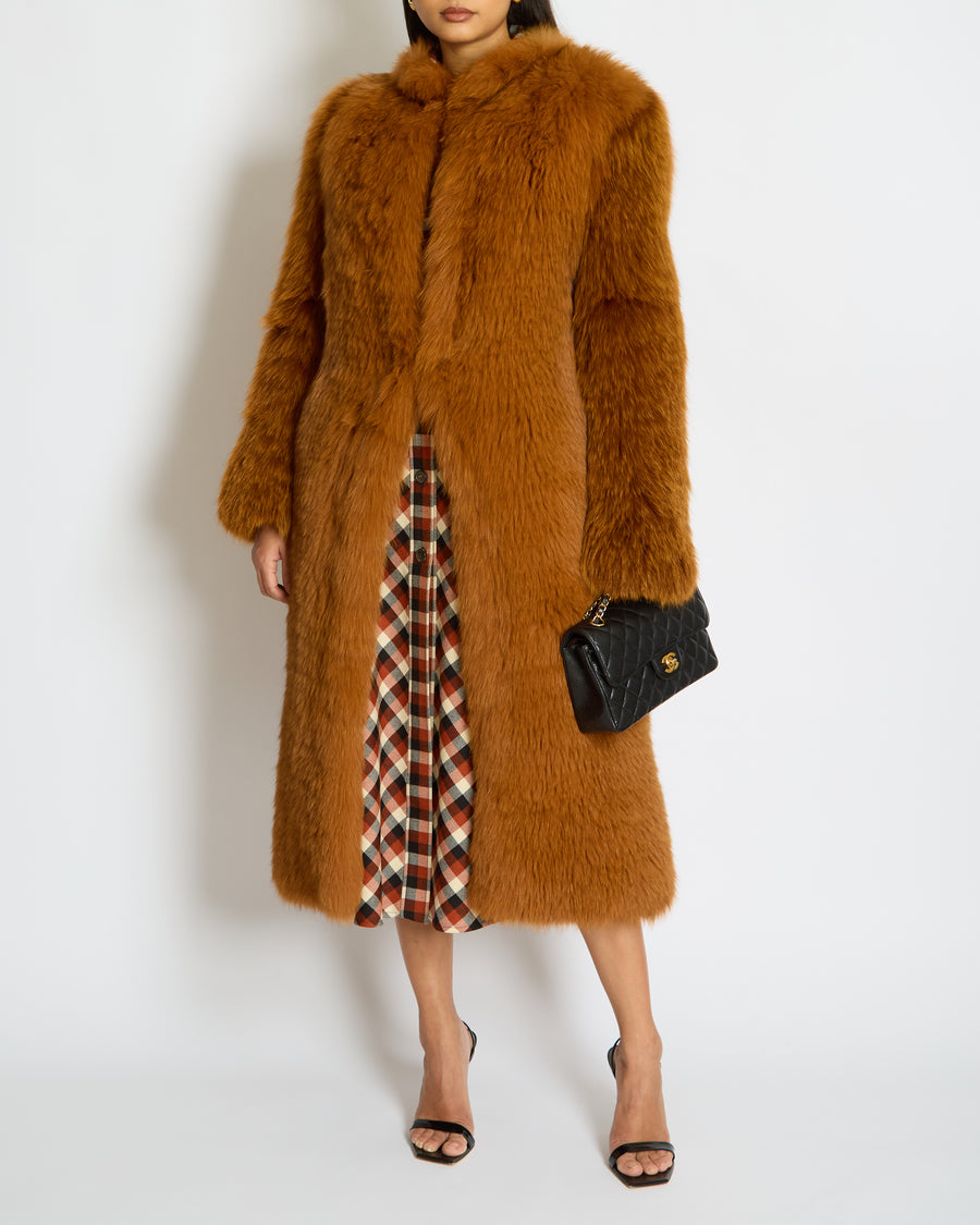 Sprung Frères Burnt Orange Knitted Fox Fur Coat Size XS (UK 6/8)