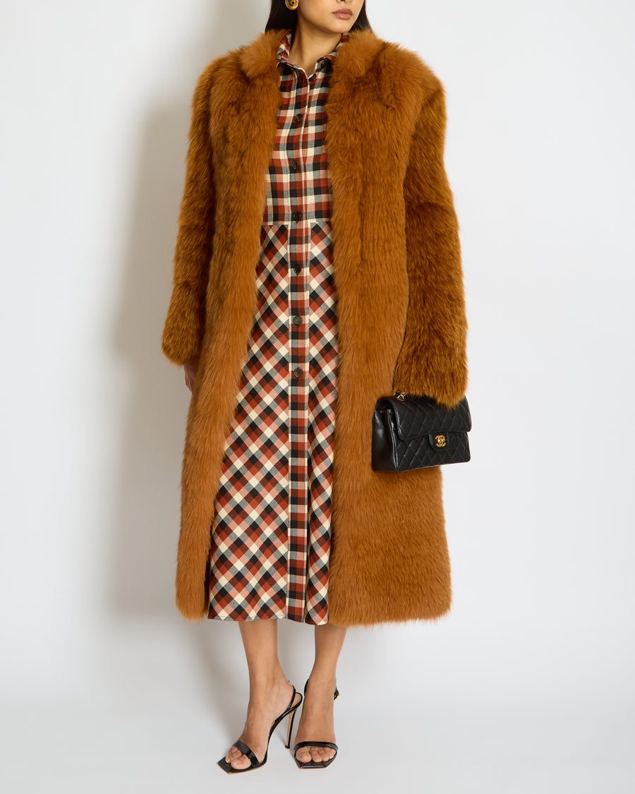 Sprung Frères Burnt Orange Knitted Fox Fur Coat Size XS (UK 6/8)