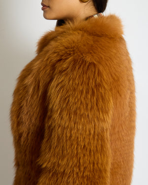 Sprung Frères Burnt Orange Knitted Fox Fur Coat Size XS (UK 6/8)