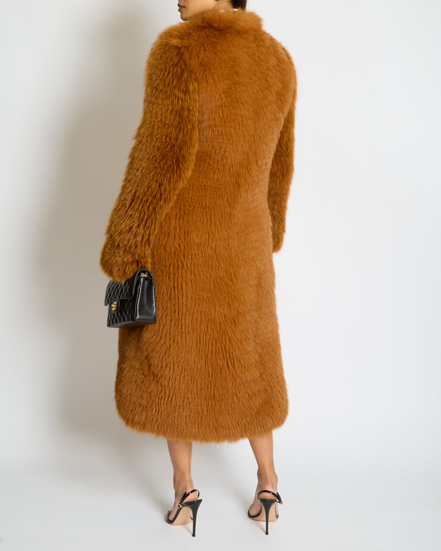 Sprung Frères Burnt Orange Knitted Fox Fur Coat Size XS (UK 6/8)