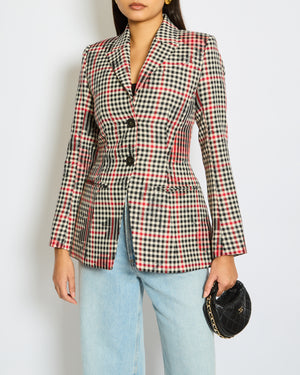 Erdem Black, Cream and Red Check Tailored Long-Sleeve Blazer Floral Print Size UK 6