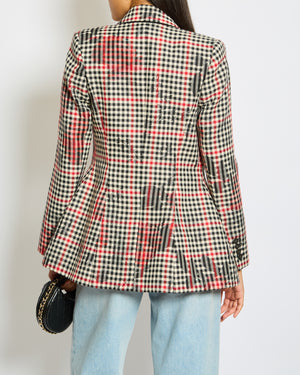 Erdem Black, Cream and Red Check Tailored Long-Sleeve Blazer Floral Print Size UK 6