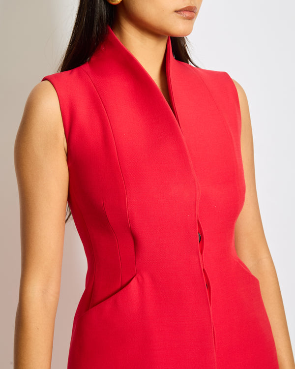 Christian Dior Red Gilet Tailored Wool Dress Size UK 6