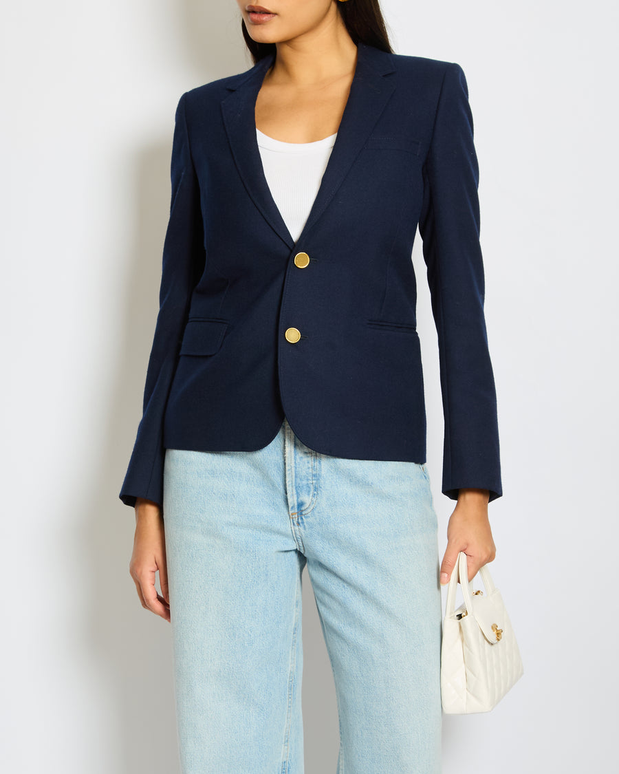 Saint Laurent Navy Single Breasted Blazer with Gold Button Details Size FR 34 (UK 6)