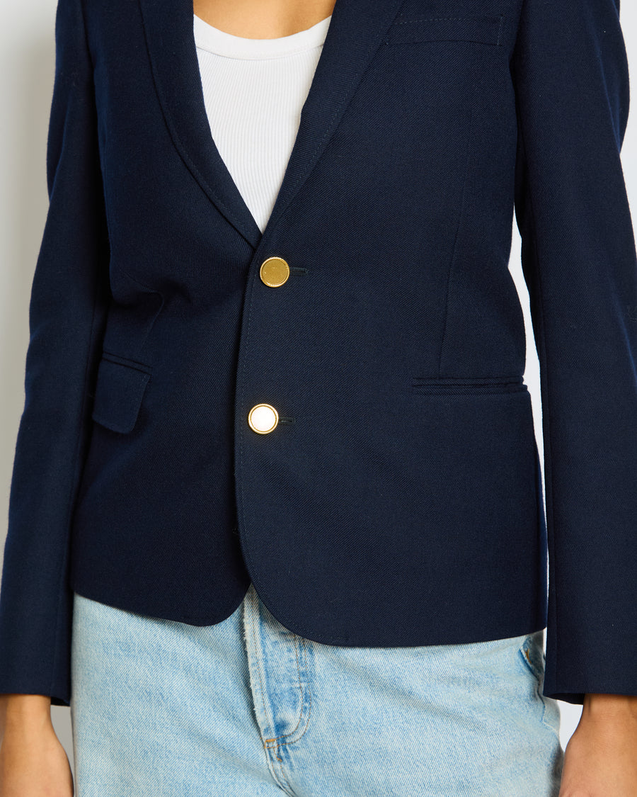 Saint Laurent Navy Single Breasted Blazer with Gold Button Details Size FR 34 (UK 6)