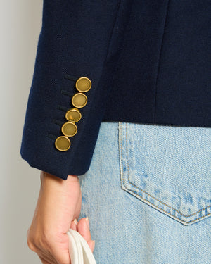 Saint Laurent Navy Single Breasted Blazer with Gold Button Details Size FR 34 (UK 6)